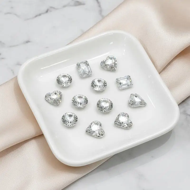 20Pcs White Transparent Crystal Nail Charms Long Octagonal Square Diamond Decoration Tip Bottom Diamond Accessories
