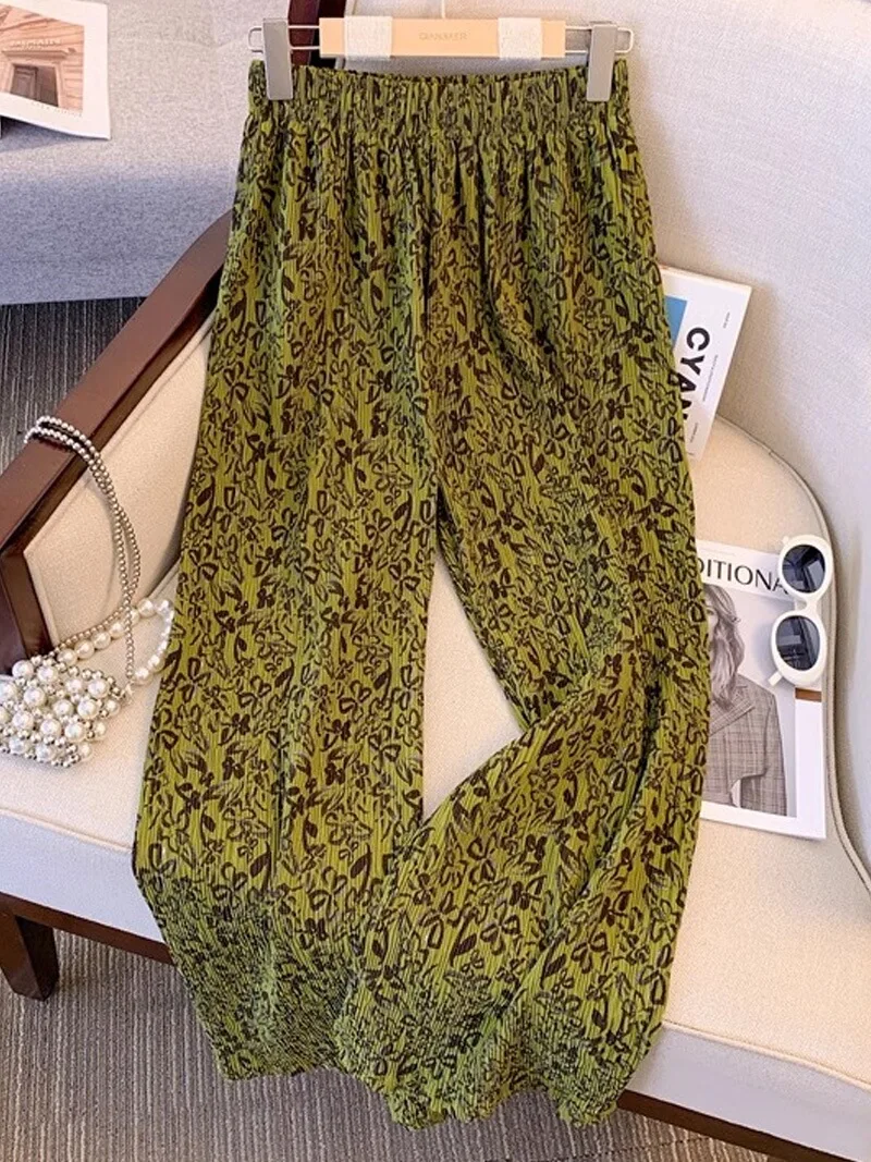 High Waist Wide Leg Ice Silk Pants Women's Summer Thin Straight Cut Beachwear Cool Slimming Small Size Sun Protection