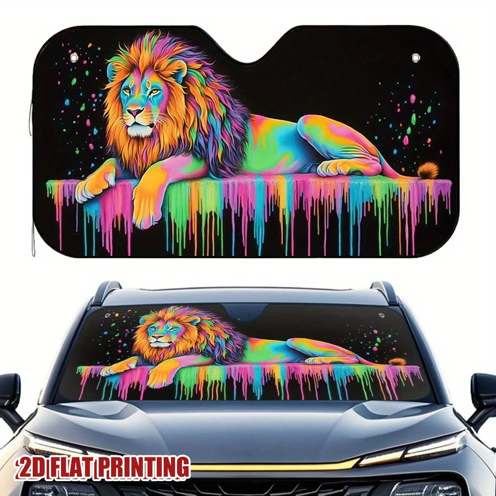 1pc Psychedelic Lion Car Sun Visor, Perfect For Short Stays And Quick Stops, Quickly Reduces Heat And Keeps The Car Interior Coo