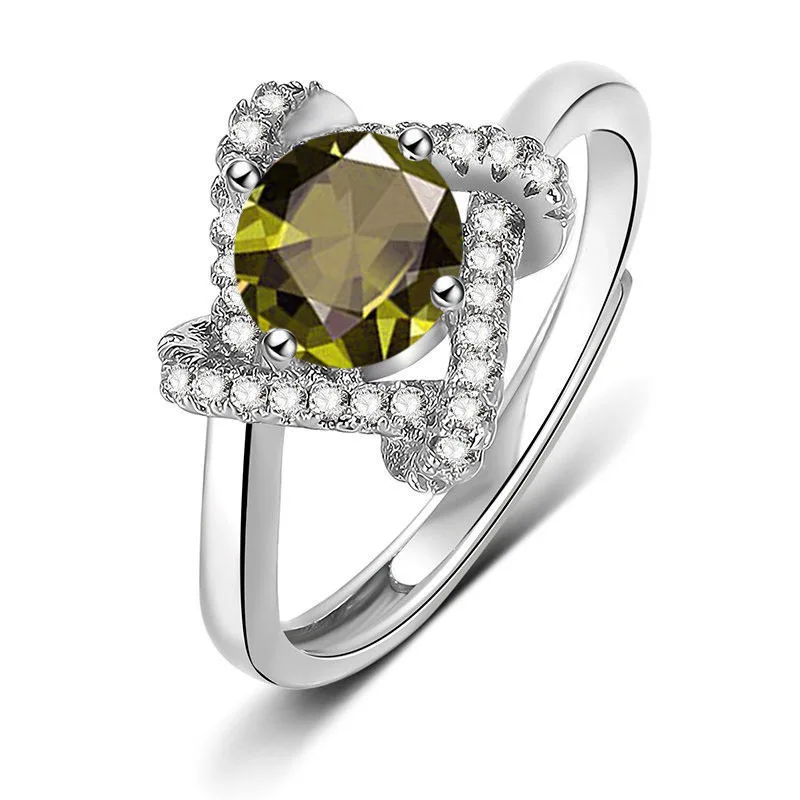 Live with goods new geometric wind ring for women featuring adjustable opening and diamond-encrusted four-leaf clover motif in w