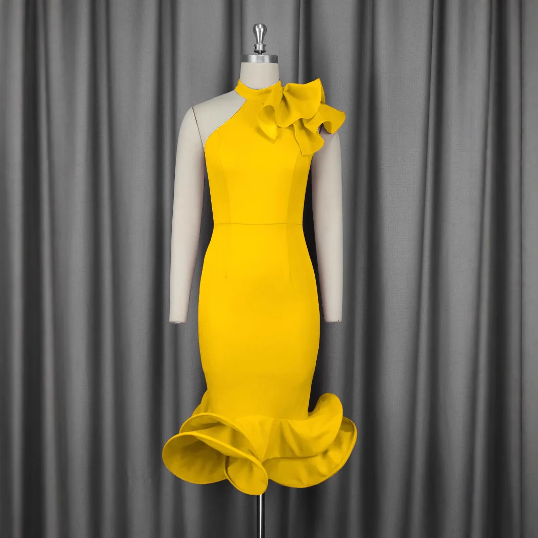 Ele f Kleid mit hohem Kragen und Spitzenbesatz, Oulder-Saum mit entblößtem Saum für Bankett-Abendkleider in Übergröße