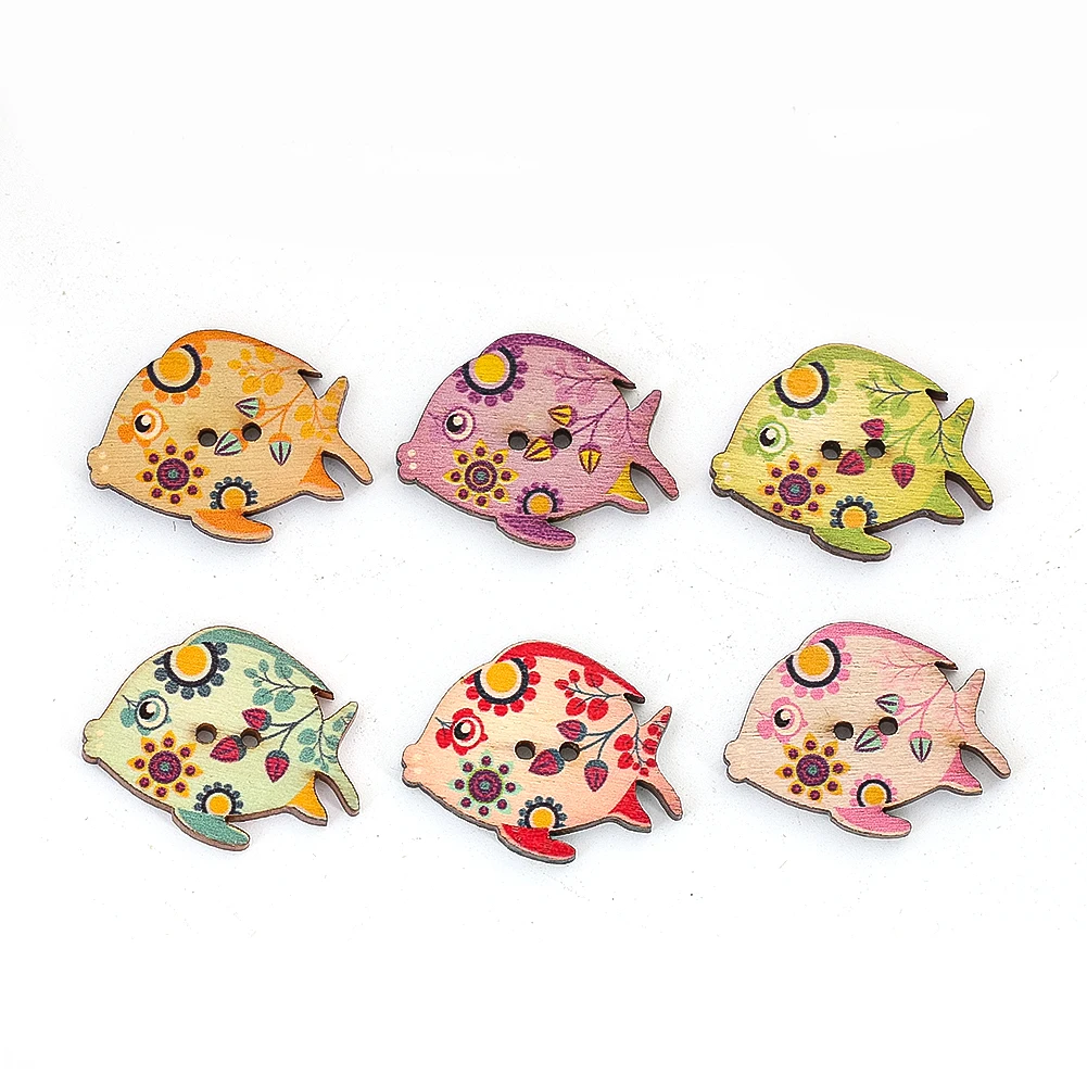 Lèvent de poisson en bois College, couleurs mélangées, 2 trous, boutons décoratifs pour vêtements, chemise, bricolage, scrapbooking, accessoires de couture, 20 pièces