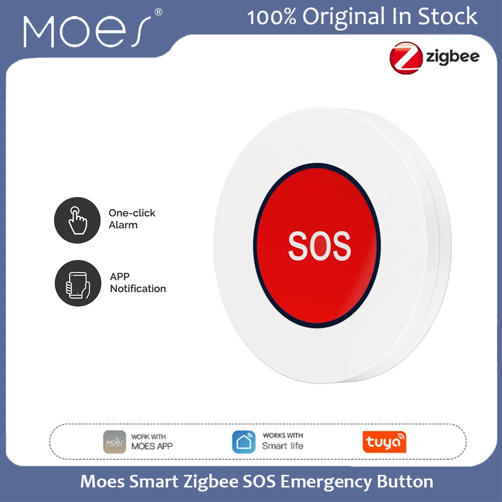 Moes Tuya Smart Zigbee SOS Emergency Button One Click Emergency Help Home Scene Linkage Security Alarm for Elderly Kids Patient