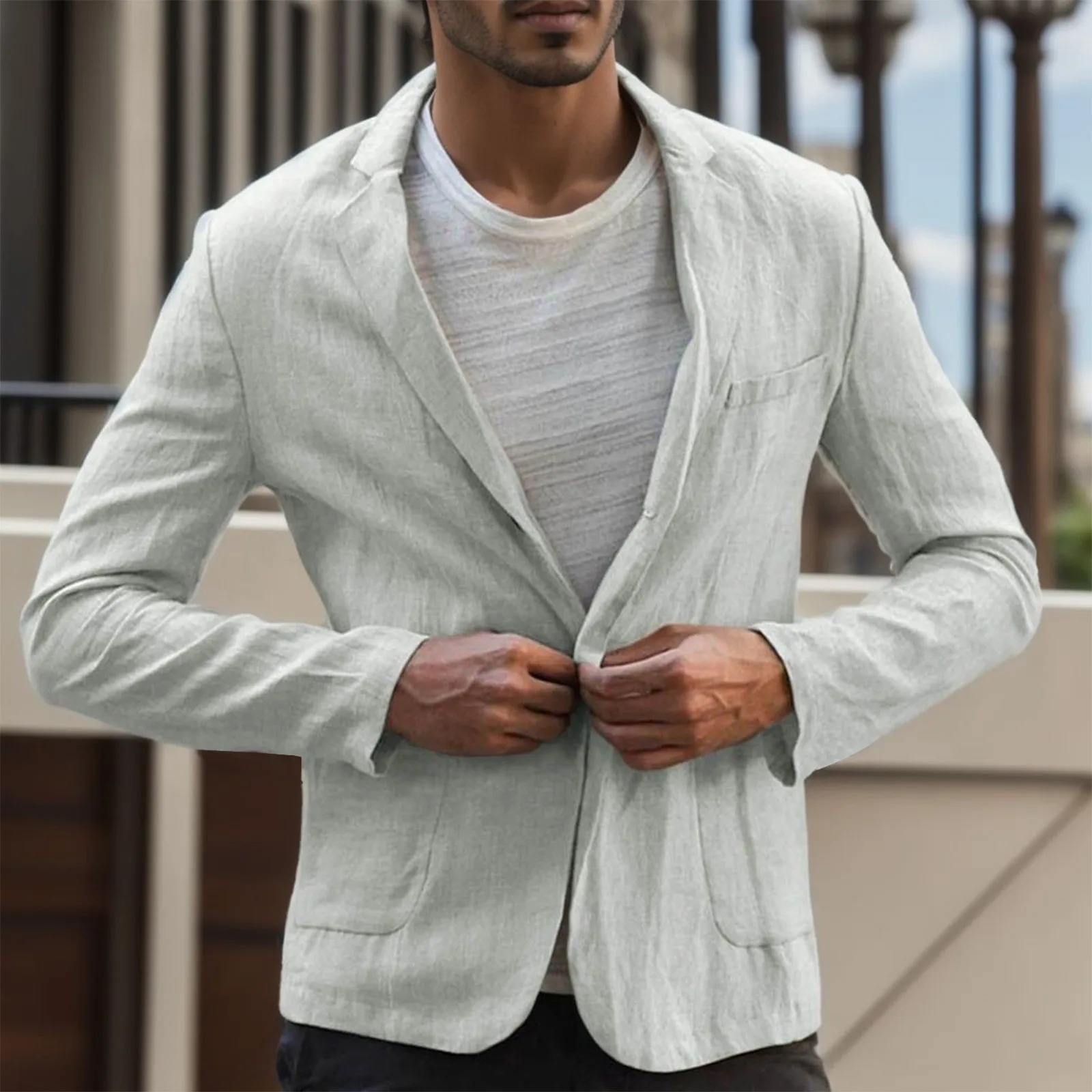 2023 Men\'s Blazer Jacket Spring Summer Solid Slim Casual Business Thin Breathable White Cotton Linen Suit Coat Male Jacket