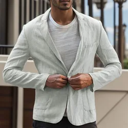 2023 Men's Blazer Jacket Spring Summer Solid Slim Casual Business Thin Breathable White Cotton Linen Suit Coat Male Jacket