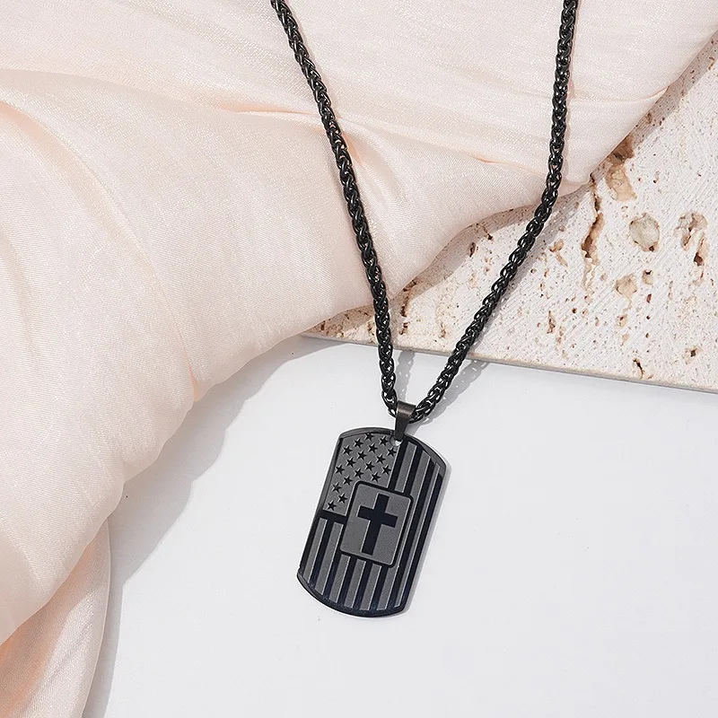 New Popular American Cross Necklace European and American Personalized Military Tag Dog Tag Stainless Steel