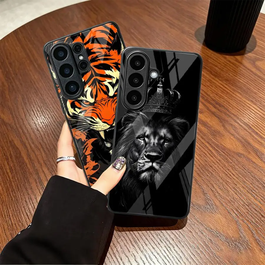 Case for Samsung Galaxy S26 S23 Plus S8 S10 S21 Note 8 9 10 20 S20 FE S22 S9 S24 S24 Ultra Glass Phone Cover Cool Animal Tiger view 5