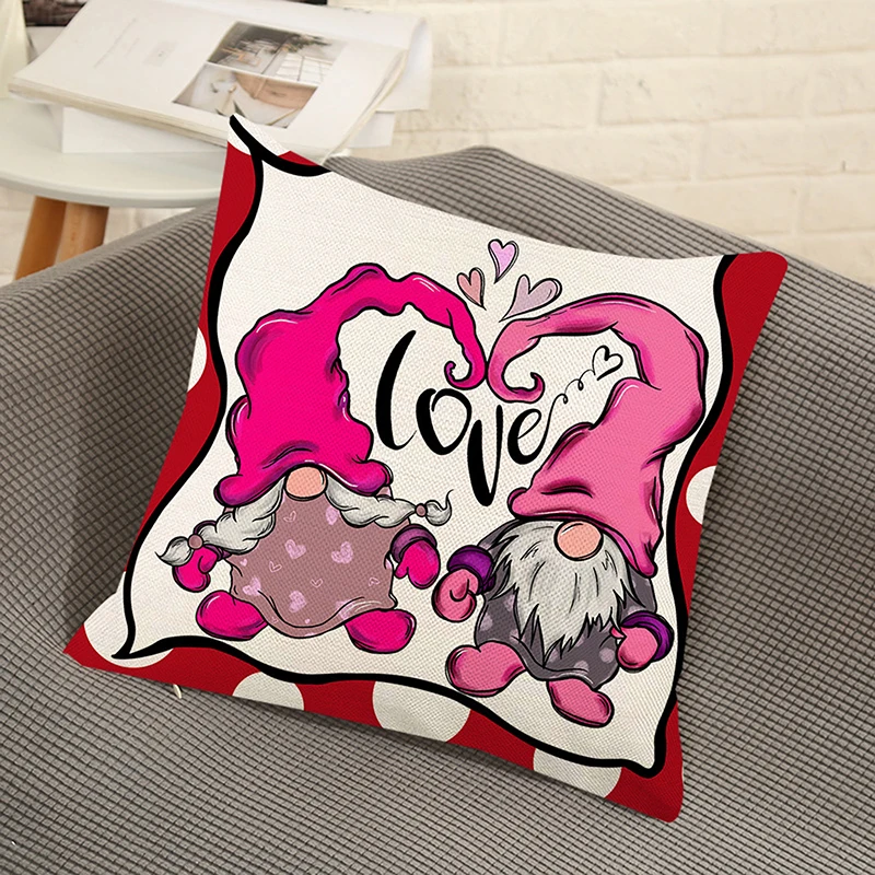 Valentine Day Pillow Cover, Gnomes Letters Print Decorative Pillowcase Home Decor for Sofa Bedroom