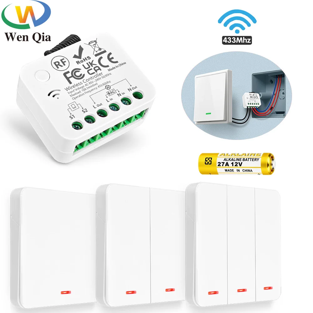 RF 433 Mhz Wireless Smart Light Switch 86 Panel Remote Control Switch AC 110V 220V 240V 10A 2200W Mini Relay Receiver for Lamp