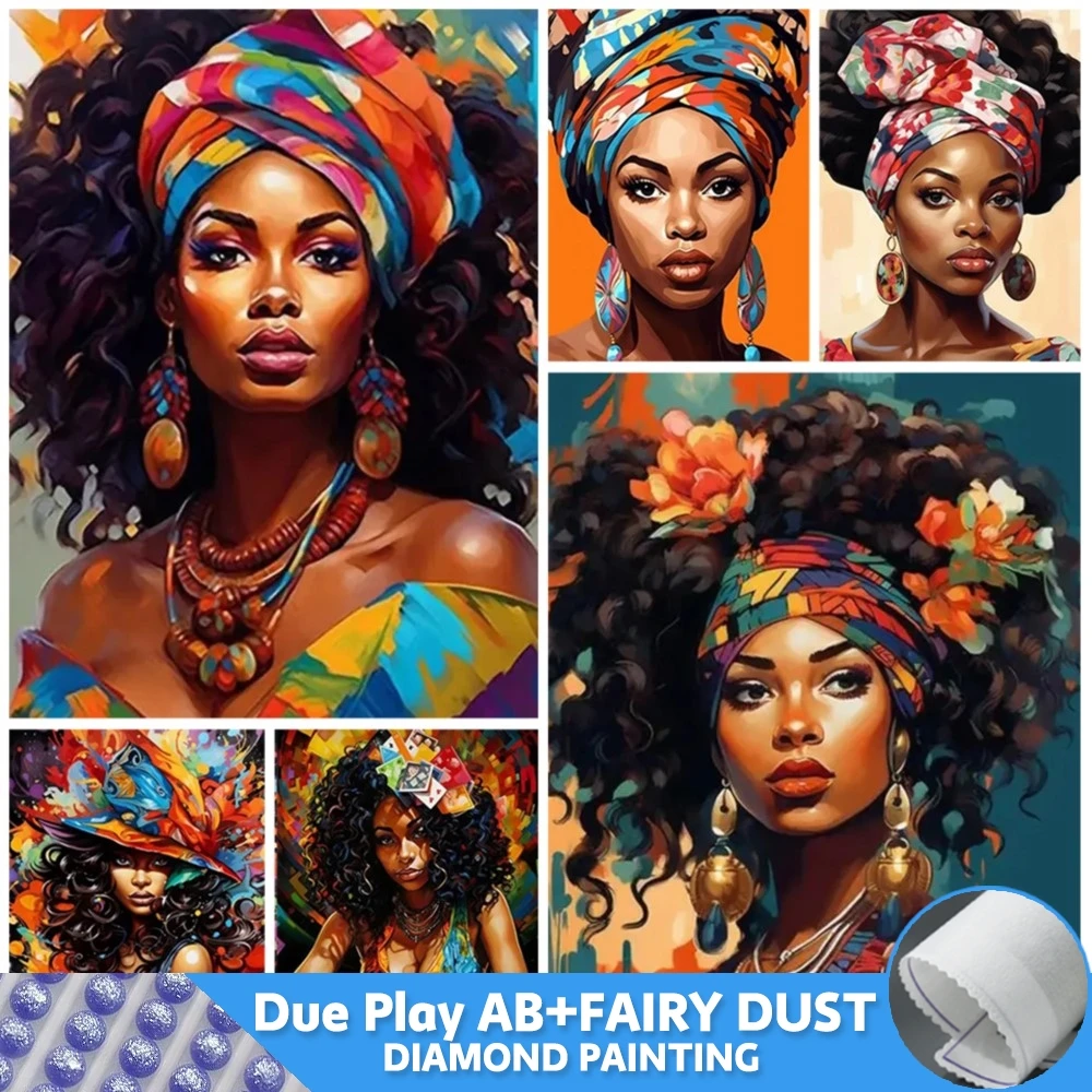 Fairy Dust AB DIY Diamond Painting African Woman New Collection Full Drill Mosaic Picture Embroidery Poker Girl Portrait Decor