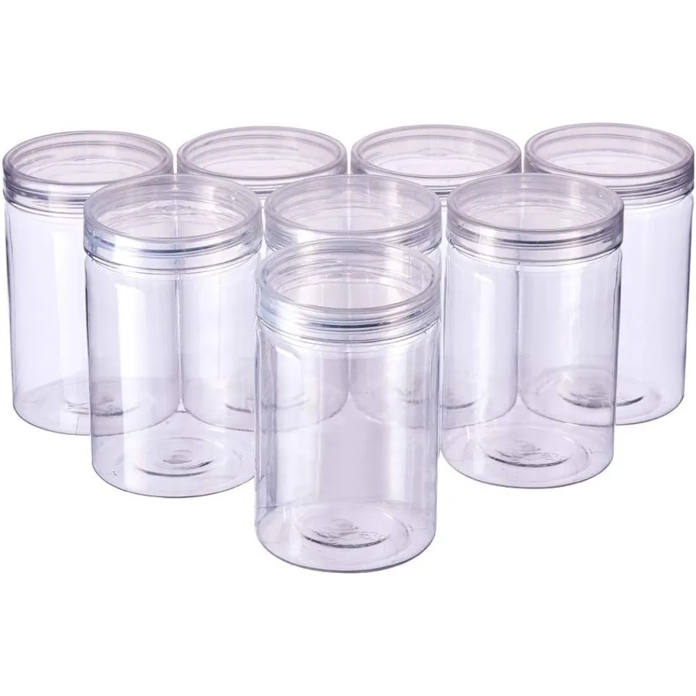 

8 Pack 8.5oz Clear Round Plastic Storage Jars Leak Proof Jars for Beads Crafts Scrubs Creams Oils