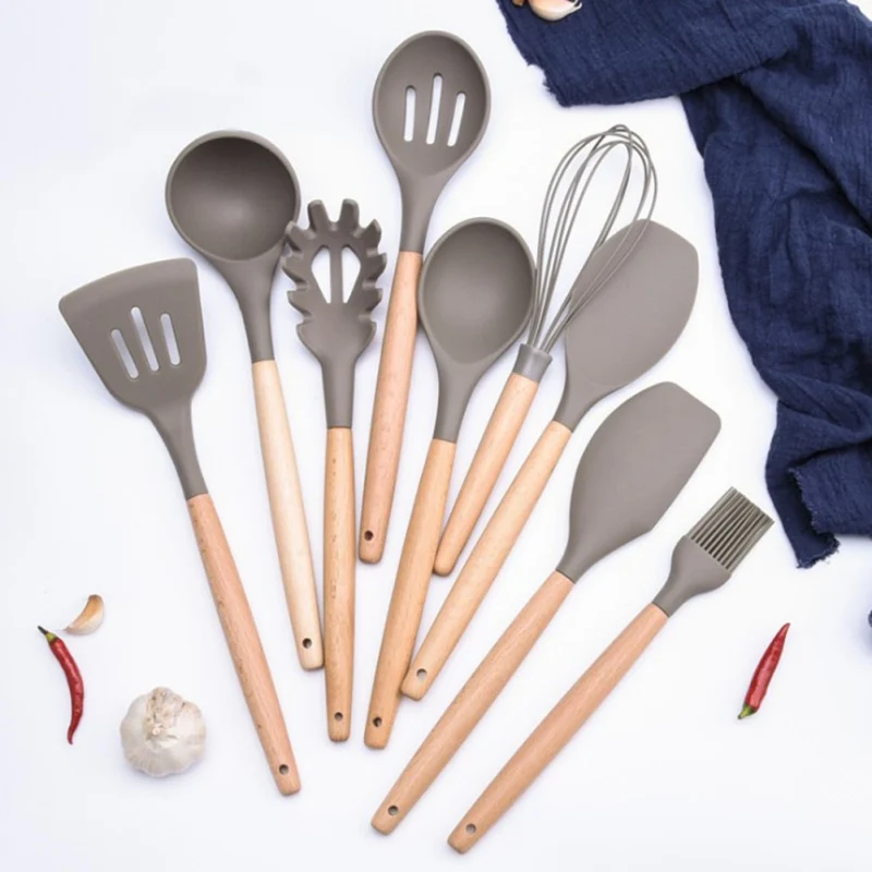 

1PC Silicone Wood Soup Spoon Spatula Brush Scraper Grey Oil Brush Cooking Tool Kitchenware Utensils Kitchen Accessories