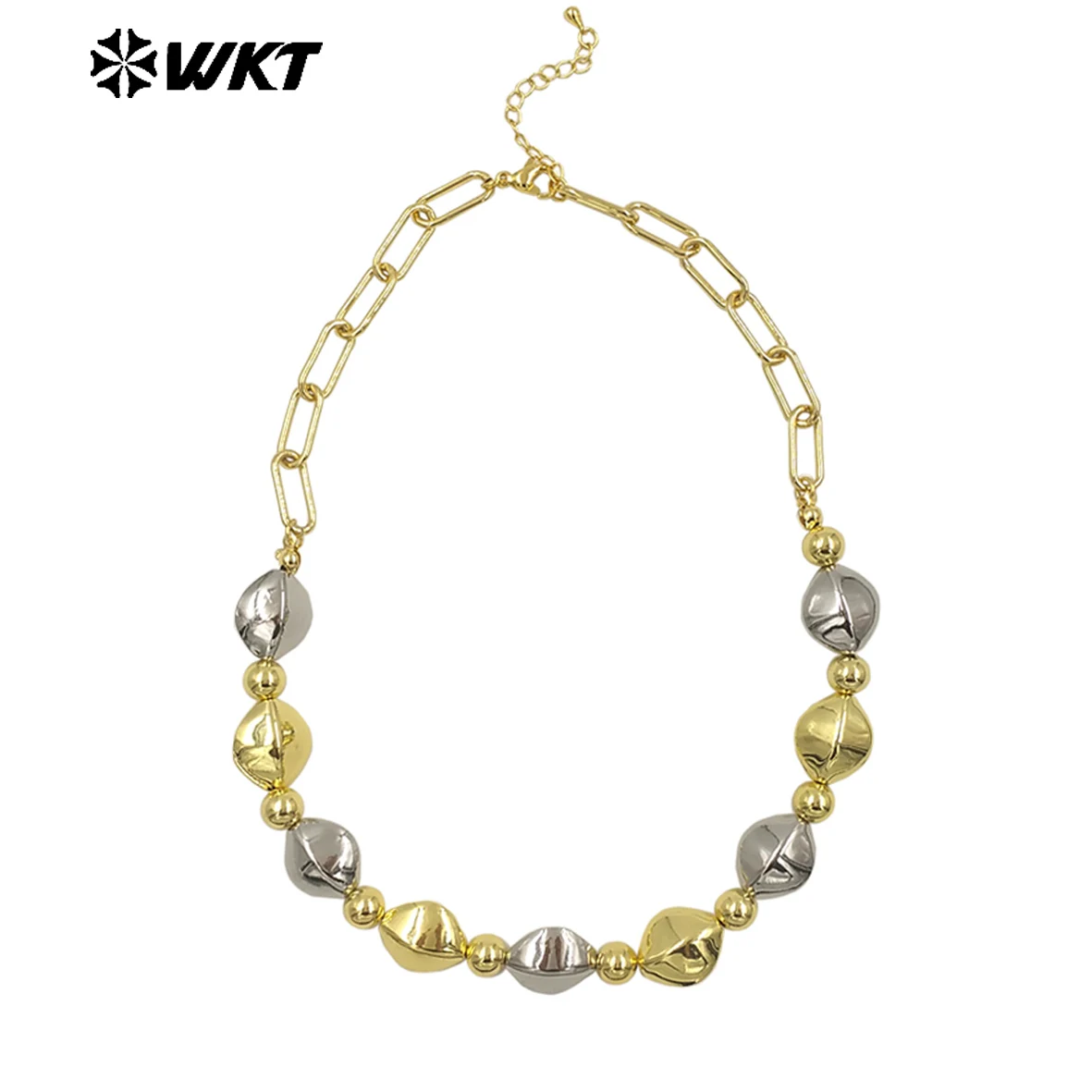 WT-JFN28 Special Design Chain Necklace With Silver And Yellow Brass Beads Necklace For Women Cocktail Party Jewelry