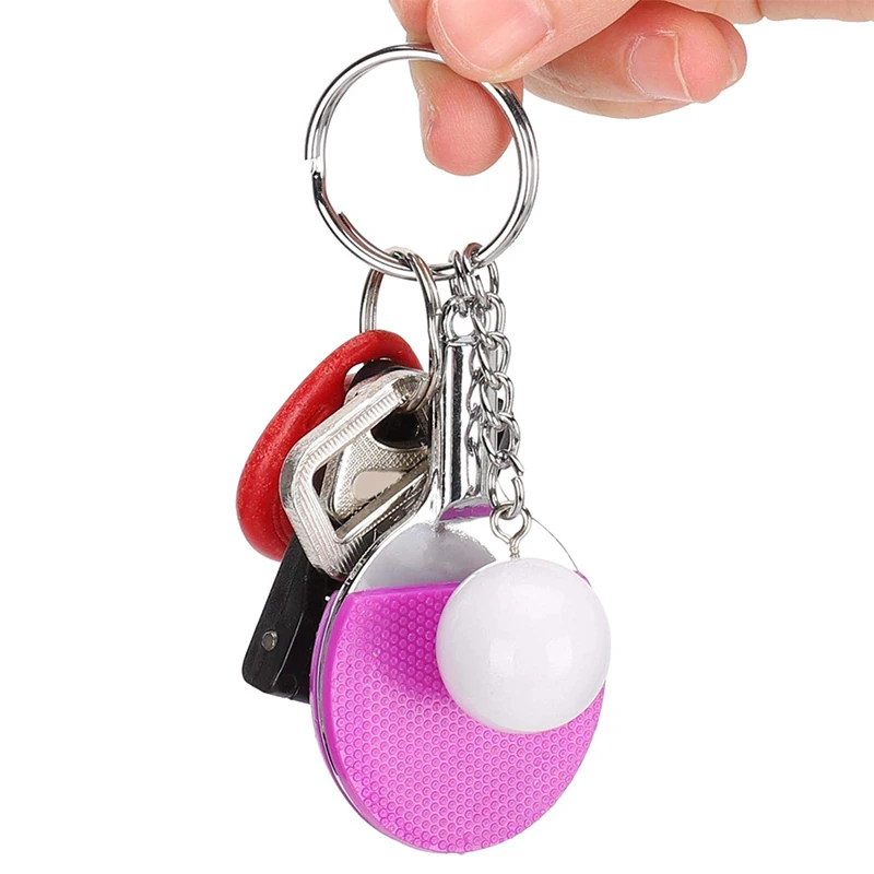 6Pcs Table Tennis Keychain Mini Ping Pong Keyrings with Table Tennis Racket Sports Keyring for Bags Backpack