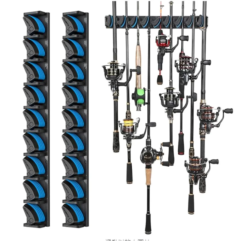 Vertical Rod Holder Wall Mounted Fishing Rod Rack Rod Stand Fishing Rod Organizer For Garage Room Holds Up To 9 Rods Or Combos