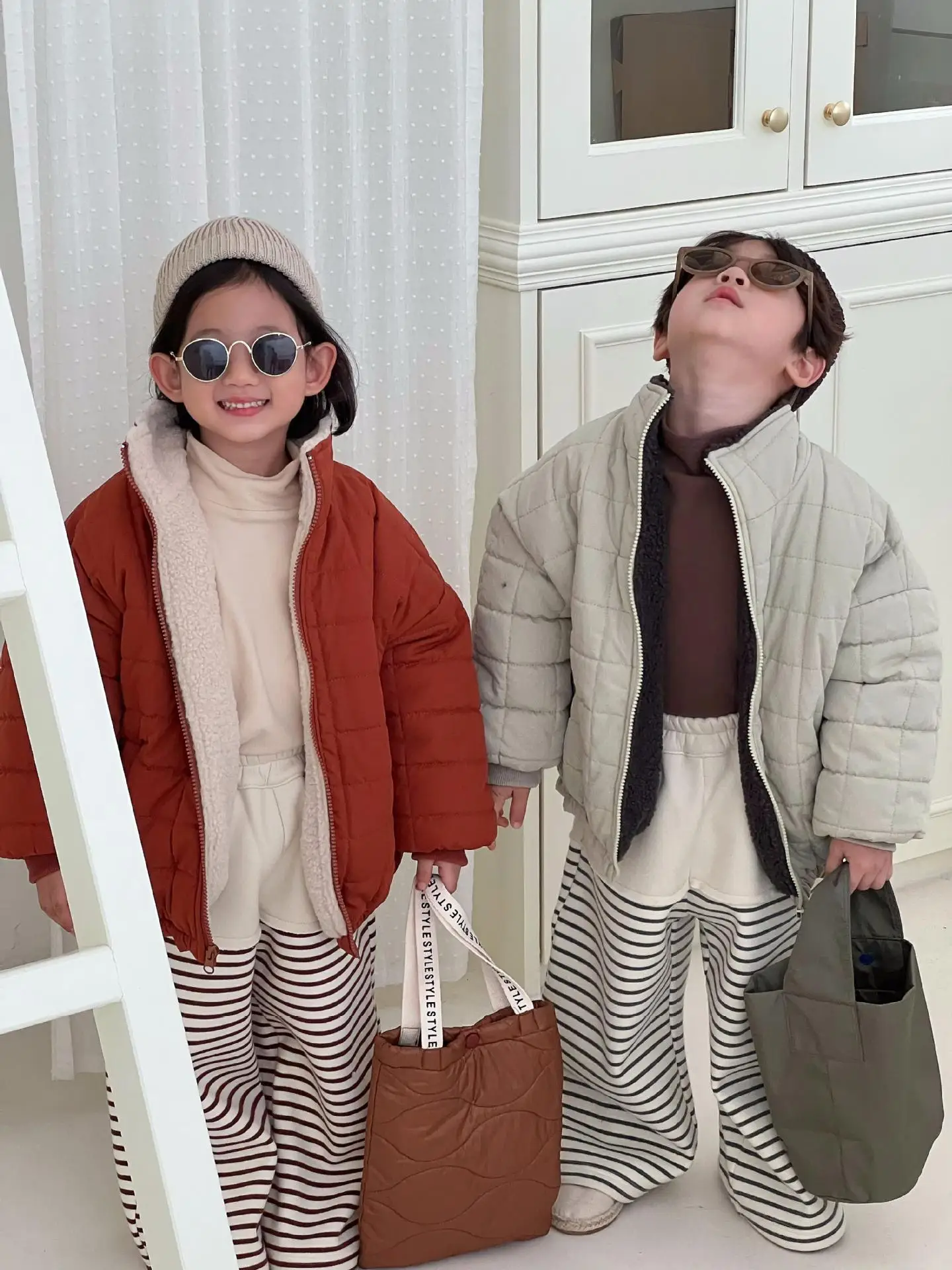 Korean children's clothing winter new item for boys and girls children's outerwear, cotton printed lamb wool small cotton jacket