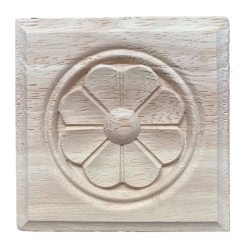 

1PC 3/4/5/6/8cm Woodcarving Furniture Decoration Solid Wood Door Applique Flower Miniature Crafts Figurine Decorations for Home