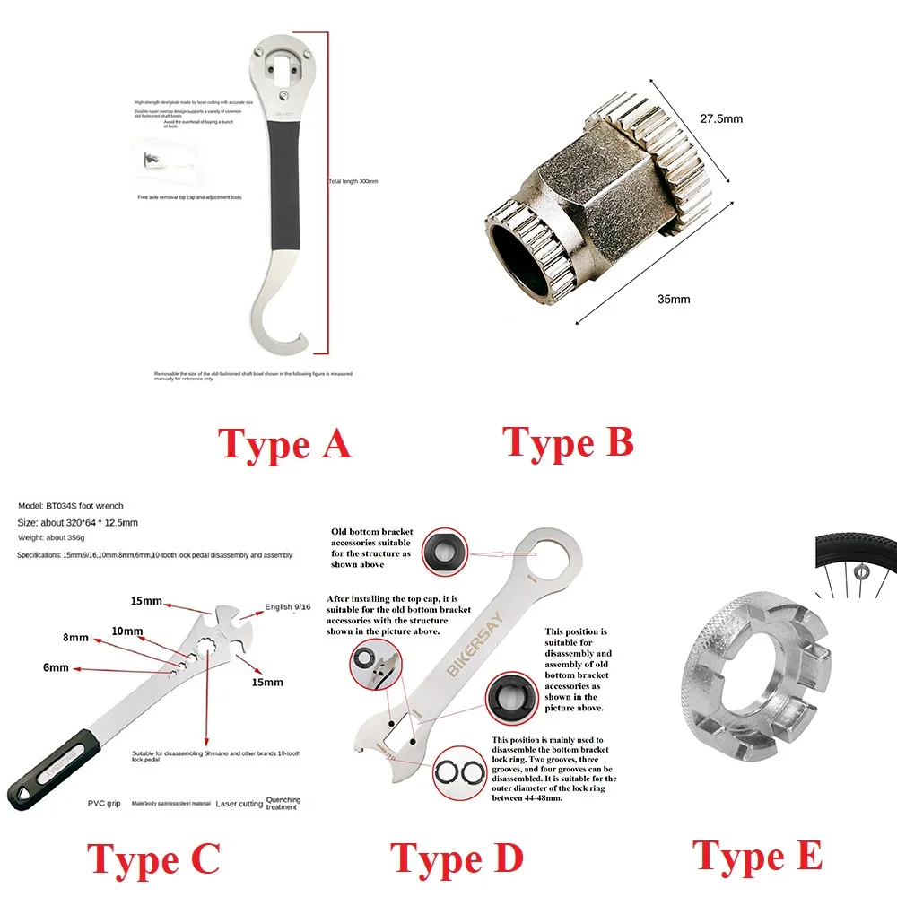 1pc 4 in 1 Bicycle Lock Ring Remover Old Bottom Bracket Spanner Tail Hook Wrench or Ratchet Drum/ Pedal/ BB/ Spoke Wrenchs