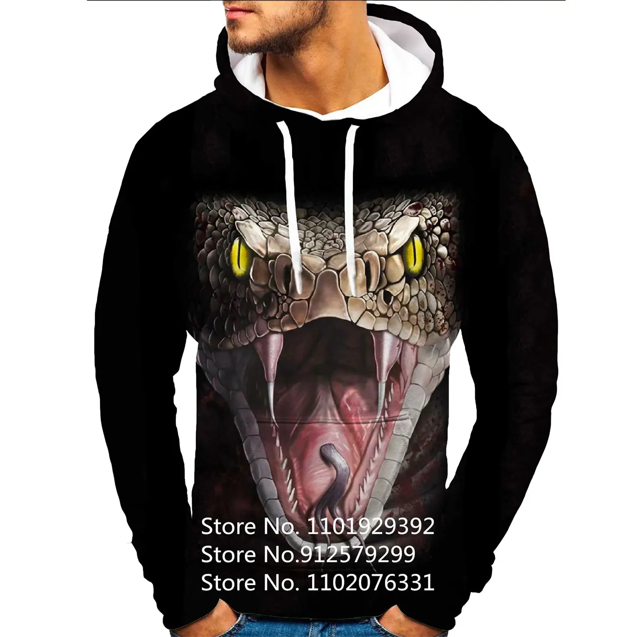 Harajuku Horrible Snake Hoodies Hip Hop Casual Sweatshirt Animal Hooded Sweatshirt Autumn Winter Pullover Men Clothing