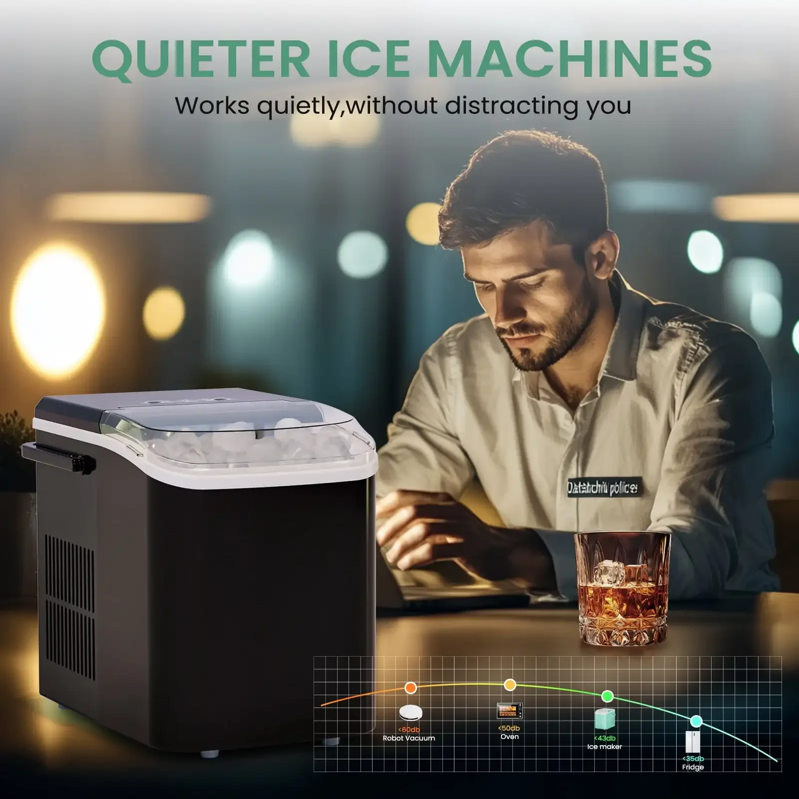 Countertop Ice Maker, Machine Self-Cleaning, 2 Sizes Bullet Ice, Portable Ice Machine with Ice Scoop, Basket and Handle, Black