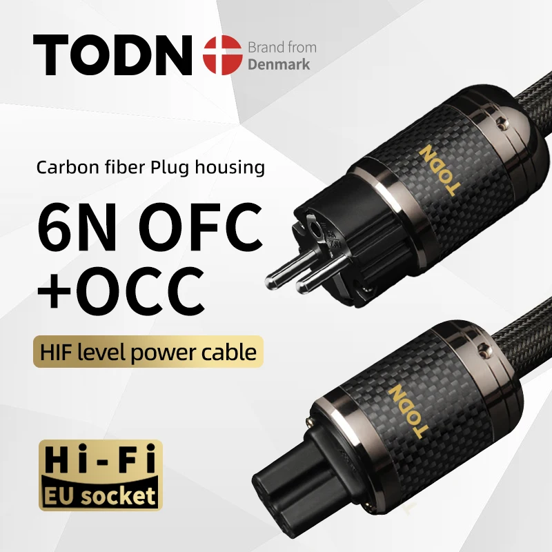 

TODN power cable hifi OCC&OFC high-end audio cable EU/US Carbon fiber plug Rhodium plated plug