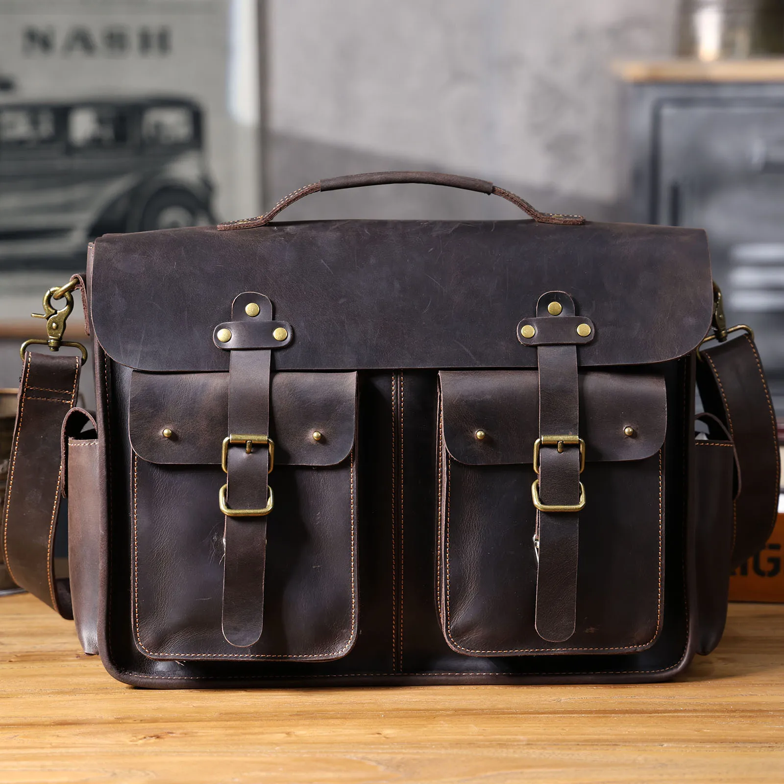 PNDME vintage business crazy horse cowhide men large-capacity briefcase designer handmade luxury genuine leather laptop handbag