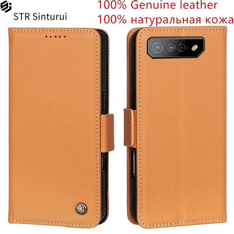 

STR 100% Genuine Nappa grain leather card Slot Wallet Cover For Asus ROG Phone 7 6D Ultimate 6 Flip Fall prevention phone Case