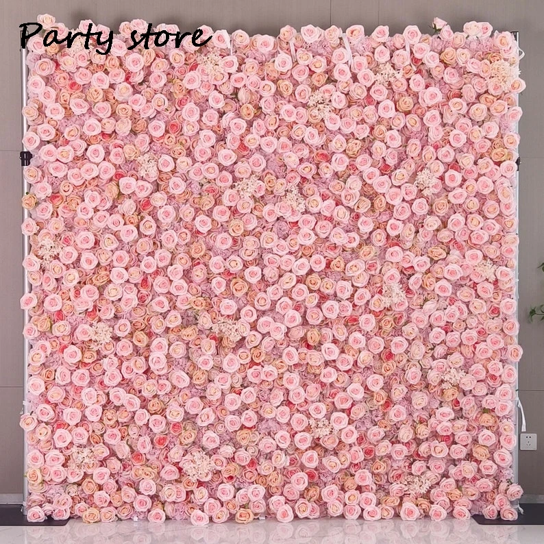 5D Pink Rose Artificial Flower Wall Wedding Backdrop Fabric Floral Green Plant Wall Window Display Event Party Props Flower Row