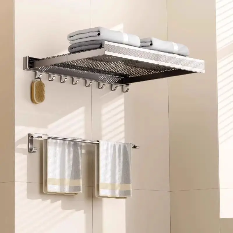 Bathroom invisible folding telescopic bath towel rack bathroom storage rack for bathing towels and clean clothes artifact