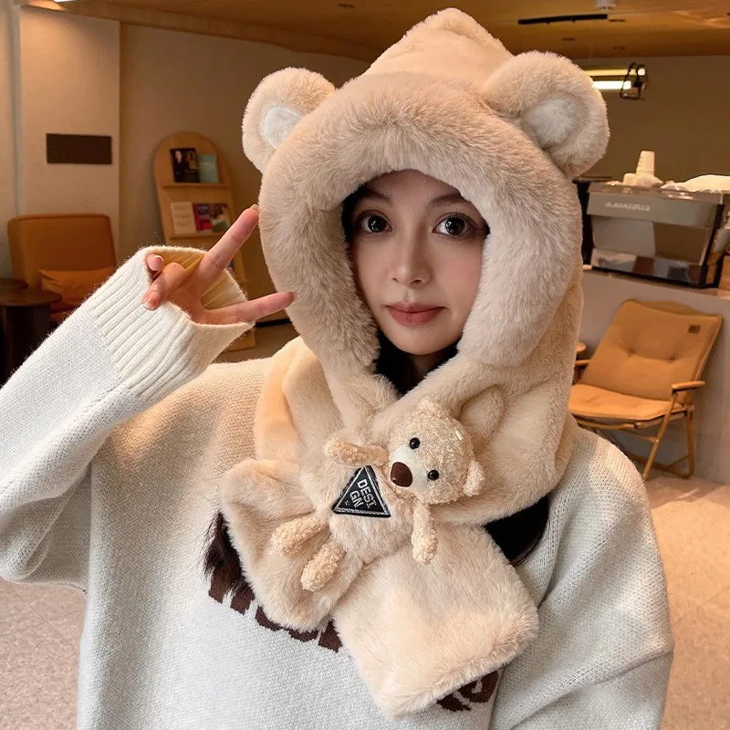 Cute Teddy Bear Women's Ear Protection Hat Winter Warm Hat with Ear Protection Device, Suitable for Autumn and Winter Gifts