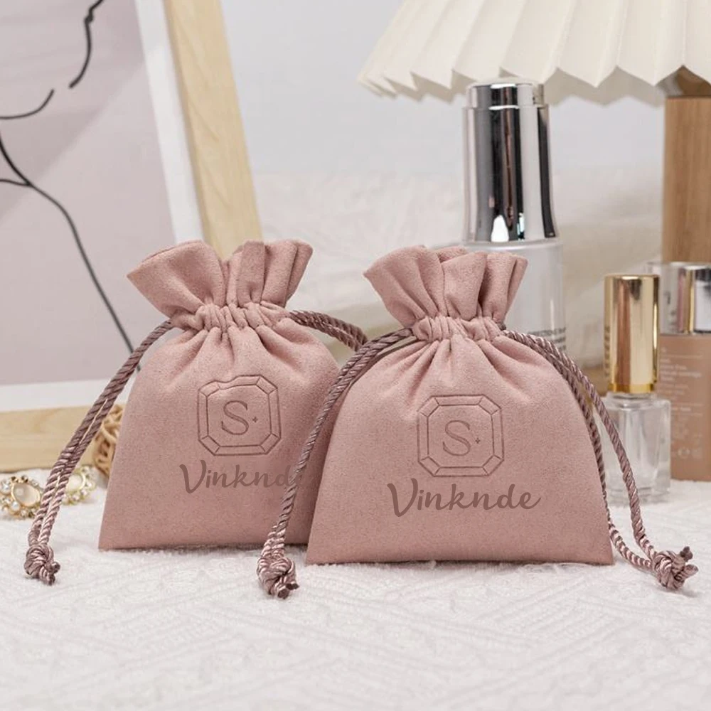 

50Pcs Custom Logo Cosmetic Microfiber Packaging Bag Personalized Jewelry Perfume Drawstring Bags Wedding Gift Storage Dust Pouch