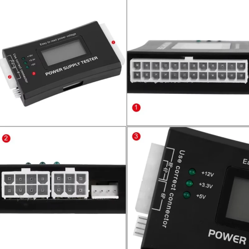 Power measurement diagnostic tester tools, digital LCD display, PC computer, 20/24 pin LCD power supply tester, Atx source teste