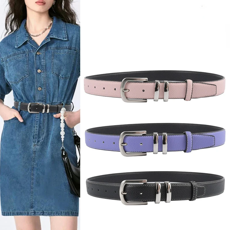 

High End Genuine Leather Women Belts Dress Waistbands Simple Design Adjustable Lichee Pattern Cowhide Waist Belts Ceinture Femme