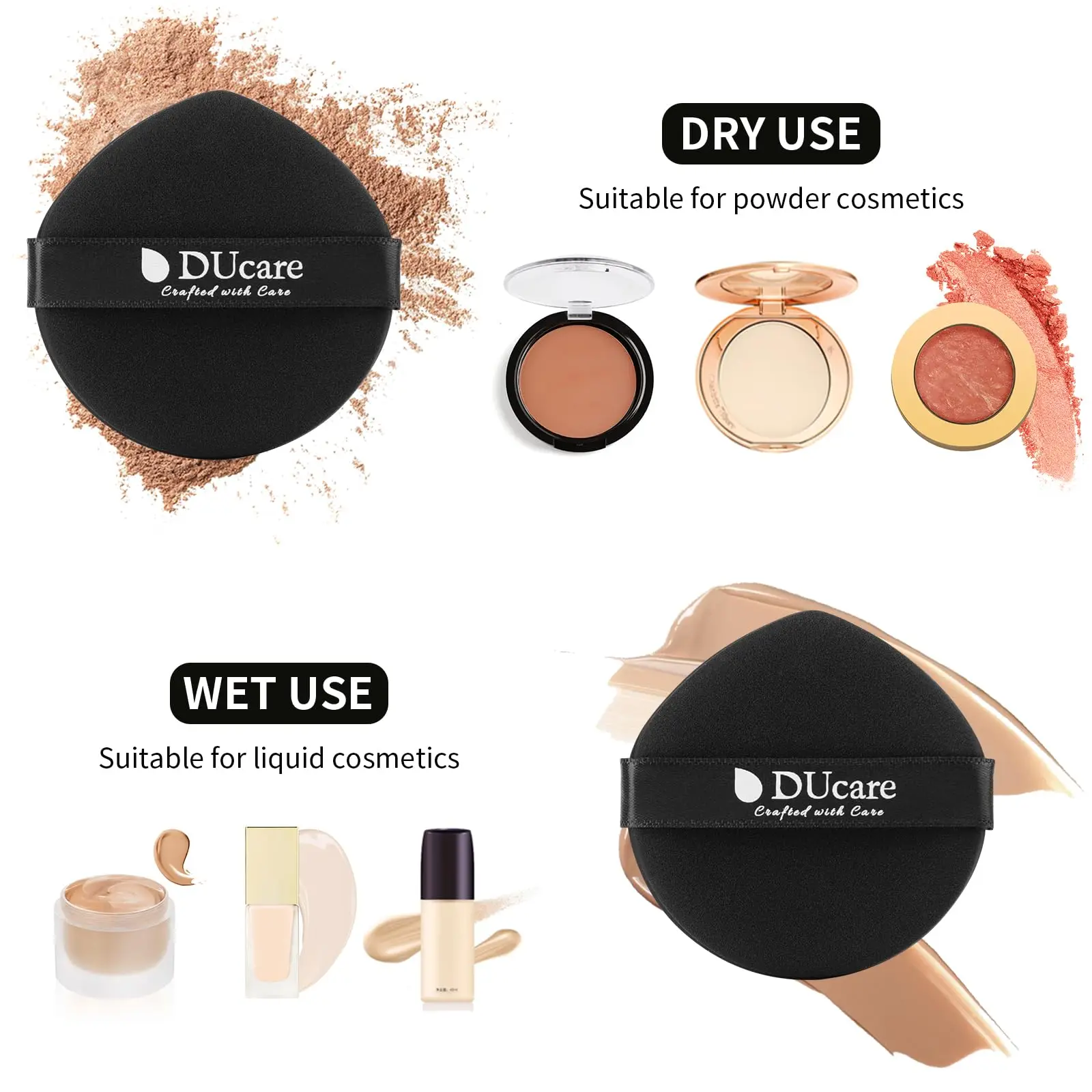 DUcare Kabuki Brocha de base para maquillaje líquido Brocha de maquillaje facial de parte superior plana grande con 4 esponjas suaves de maquillaje Herramientas cosméticas