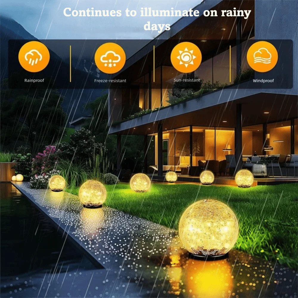 

Waterproof Solar Globes Cracked Glass Solar Energy Solar Lights Auto on/Off Warm and Colorful Light LED Garden Lights Patio