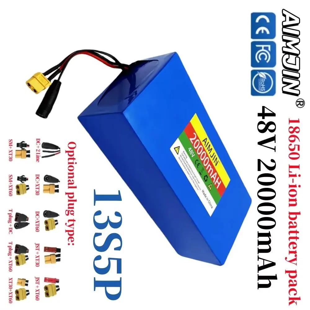 13S5P 48V Batterie Au Lithium Rechargeable 18650 20Ah Avec BMS Intelligent Intégré Adaptée Aux Moteurs Et Aux Chargeurs500-1000W