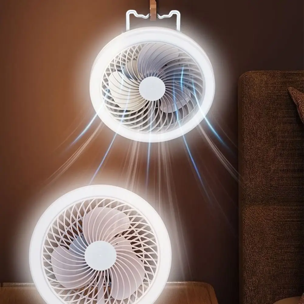 USB Rechargeable Ceiling Fan Light Super Quiet 3 Color Light Modes Camping Fan Light Hooked & Stand Design Energy Saving