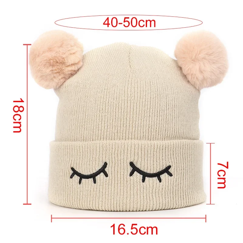 Toddler Girls Boys Winter Hats Baby Infant Winter Keep Warm Hat Double Fur Ball Crochet Knit Hat Children Kids Beanie Cap