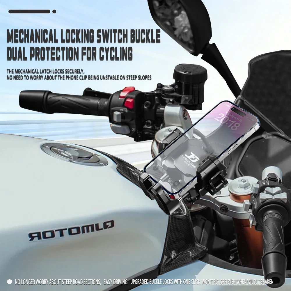 JIFENGHAO For Model Compatible With QJMOTO SRK 550 Modified Phone Holder, Floating Shock‑Absorbing Wireless Charging, Anti‑Theft