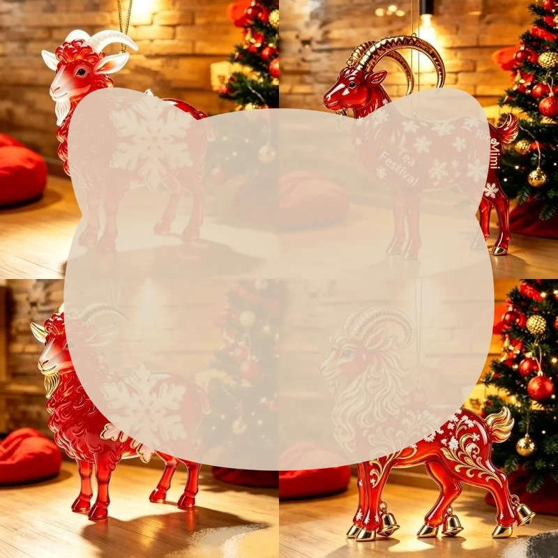 2D Acrylic Auspicious Chinese Zodiac Goat Hanging Ornament Red Gold Pattern for Shop Window Home Decor