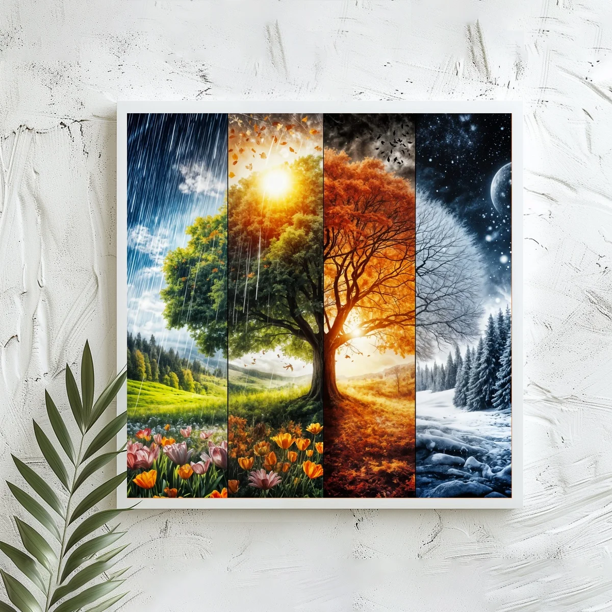 1 Stück 40x40 cm/15,74 Zoll, 11Ct/14Ct Kreuzstich-Set, DIY Valentinstagsgeschenk, Stickerei-Set für Festivals, Vier Jahreszeiten Baumlandschaft – Detail 2