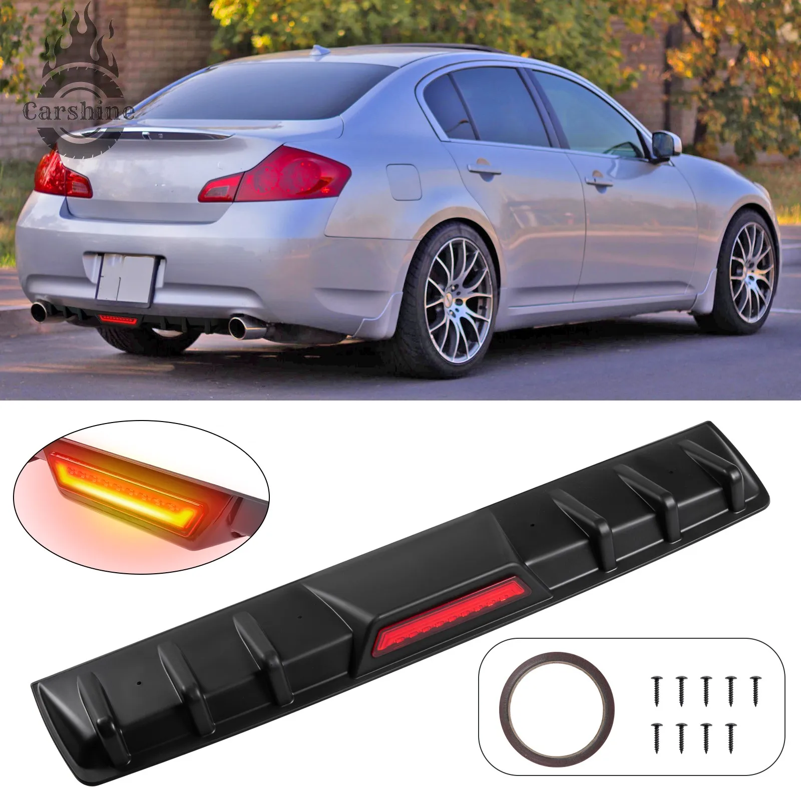 

Для Infiniti G35: сплиттер-«акулий плавник» с отражающей полосой, задний бампер-диффузор