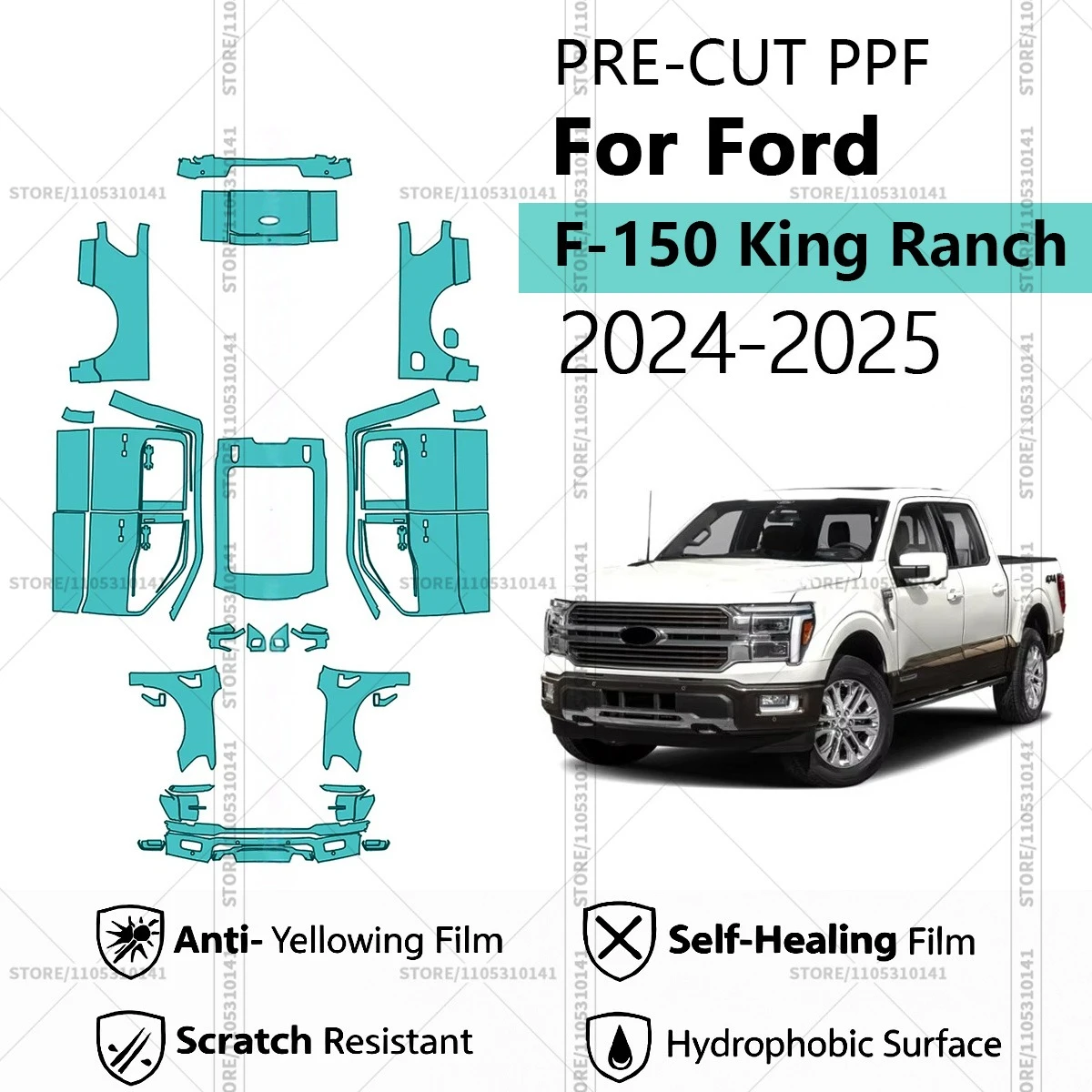 

Предварительно нарезанная прозрачная защитная пленка PPF для автомобилей, профессиональная автомобильная пленка PPF для Ford F-150 King Ranch 2024-2025