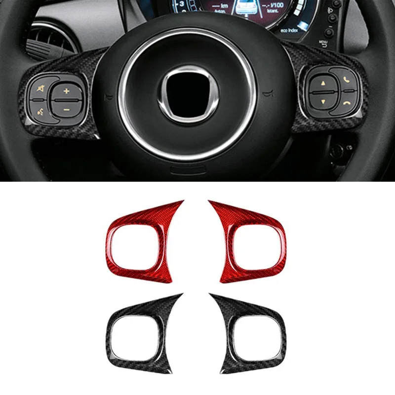 Carbon Fiber Sticker For Fiat 500 Abarth 595 2020 2021 2022 2023 Car Steering Wheel Button Interior Trim Accessories