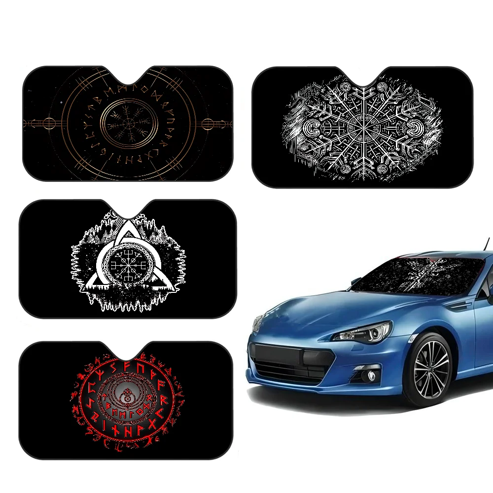 Viking Retro Mysterious Raven Photo Car Windshield Sun Shade Car Sun Visor Protector Aluminum Foil 51.2 X 27.5 In