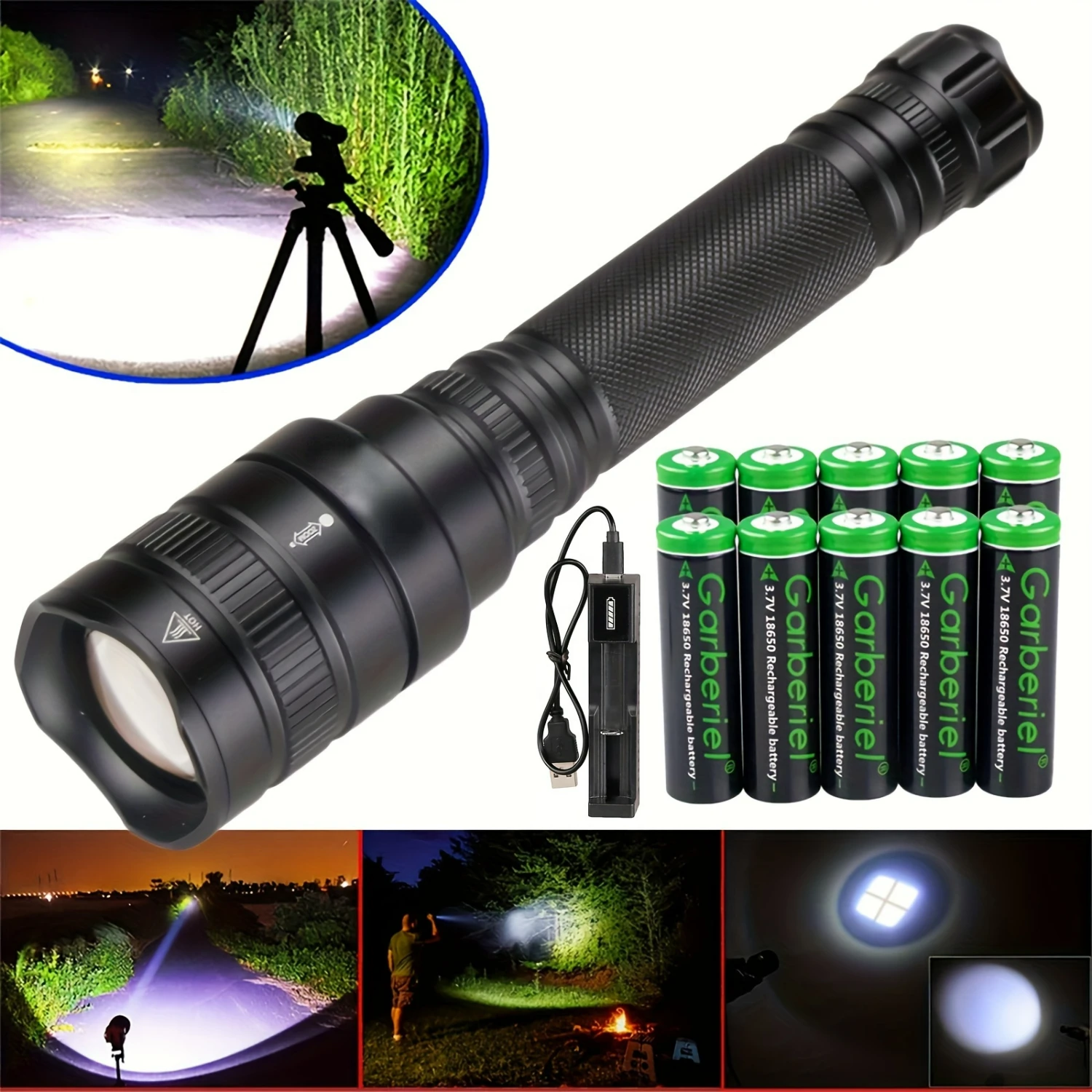 High Lumen Super Bright Waterproof Rechargeable XHP50 LED Flashlight with Adjustable Focus - 5 Modes for Camping, Boating, Emerg