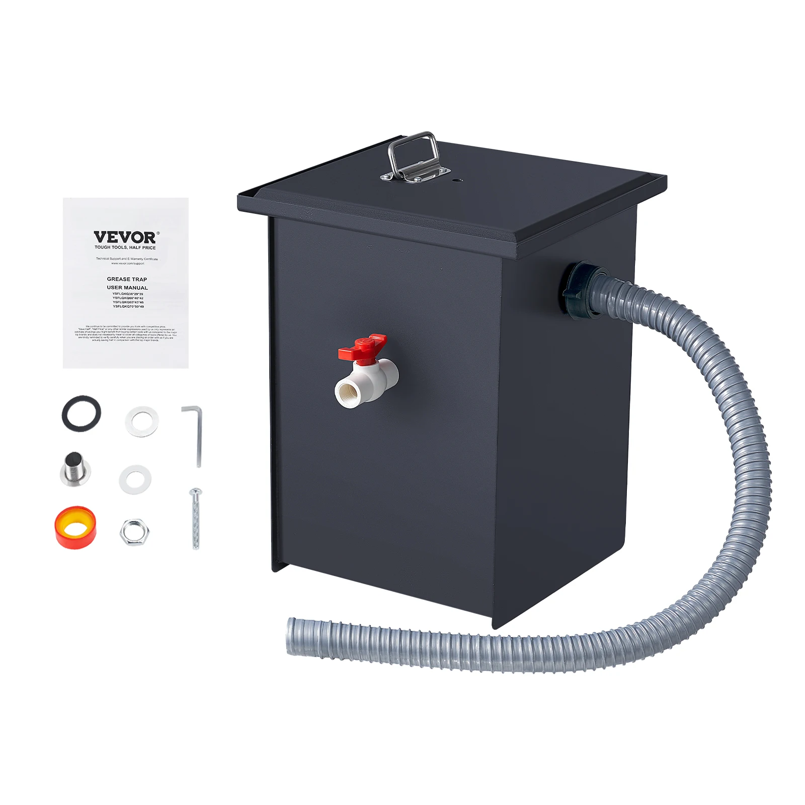 

SucceBuy Коммерческая смазочная ловушка 8 фунтов Перехватчик смазки Боковой впускной перехватчик под раковиной Углеродистая сталь Маслоуловитель для кухни