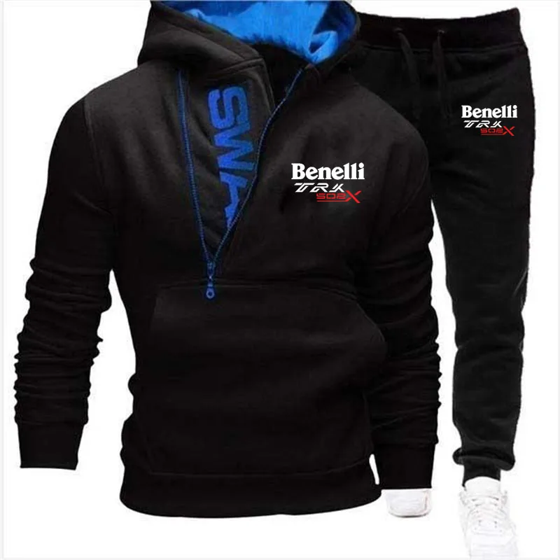 Spring Autumn Hip Hop sweatshirt + Sweatpants 2-piece Benelli TRK 502X Motorcycle printing fleece comfort New men's hoodie set