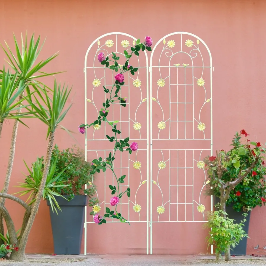 2 pacotes de treliça de jardim de metal 71 x 19,7 treliça à prova de ferrugem para plantas de escalada suporte de flores ao ar livre creme branco