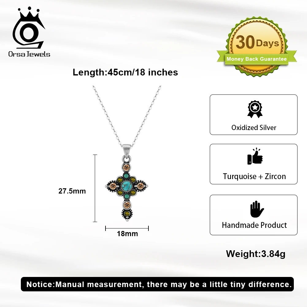 ORSA JEWELS Brilliant Zirconia Pendant Necklace with Oxide Silver Turquoise for Women Turquoise Pendant Choker Jewelry SGMN44